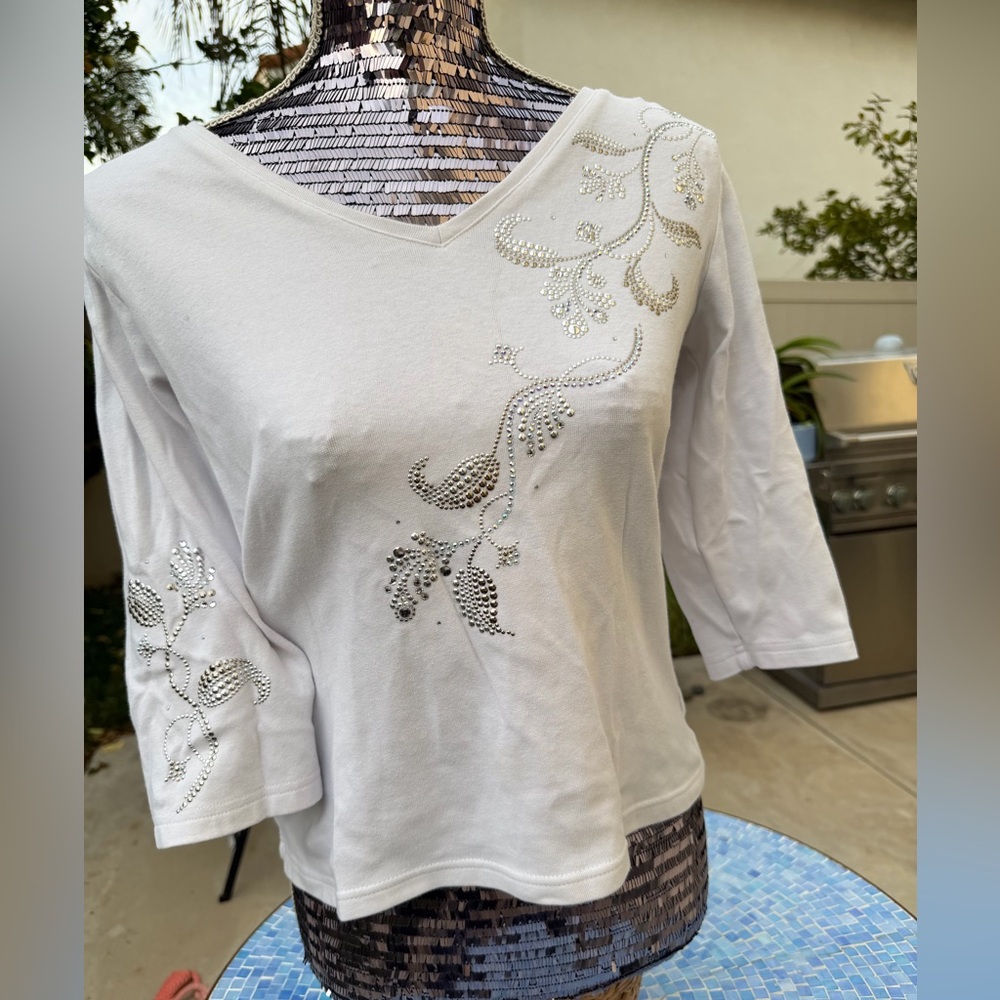 Christine Alexander White Top with Silver Accents